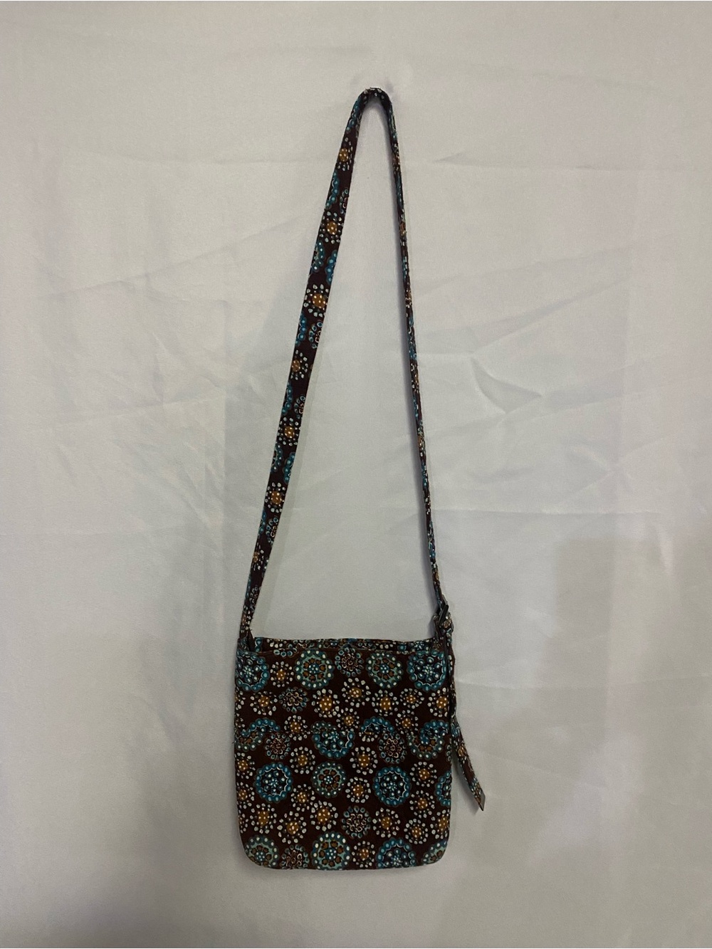 Donna Sharp Quilted Brown Floral Crossbody Bag with Turquoise Accents